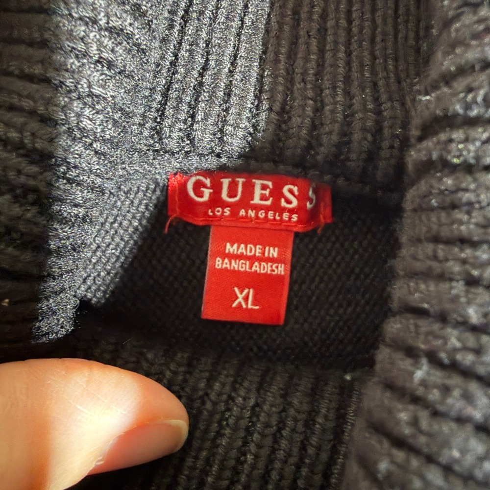 Guess Los Angeles Black Cropped Turtleneck Cable Knit Sweater XL Balloon Sleeve - Picture 6 of 8